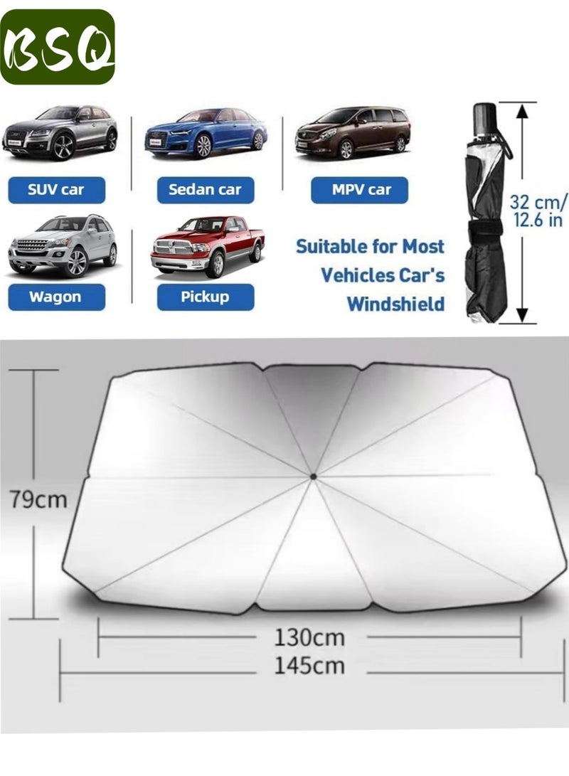بي إس كيو مظلة شمسية للسيارة | مظلة شمسية قابلة للطي للزجاج الأمامي للسيارة - حماية من الأشعة فوق البنفسجية وعزل حراري | مظلة شمسية سهلة الاستخدام | حجم كبير - Image 5